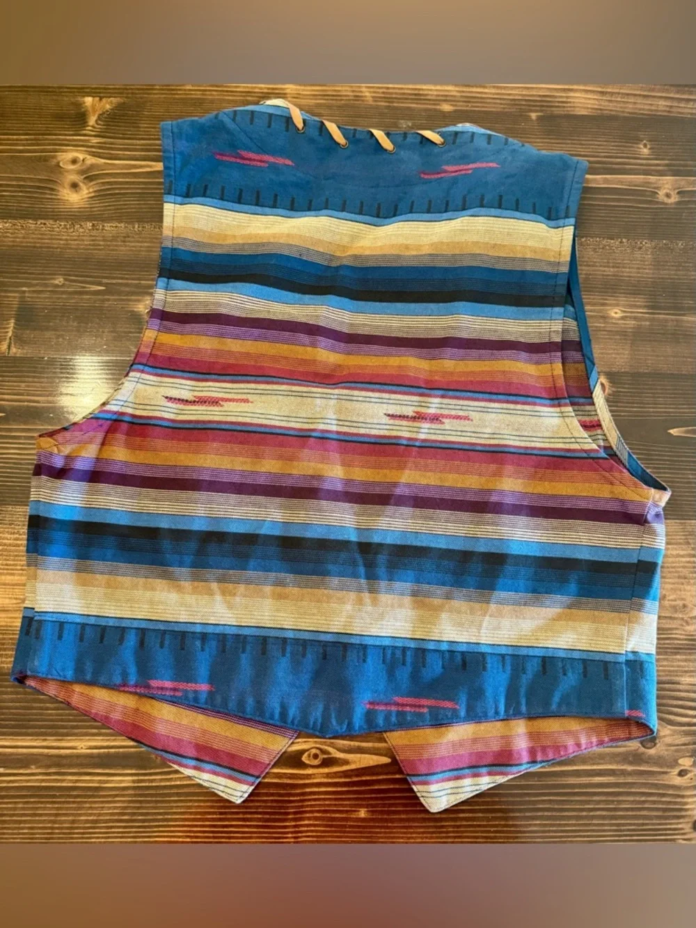Vintage Circle T Blue and Tan Striped Western Vest with Suede Trim‎